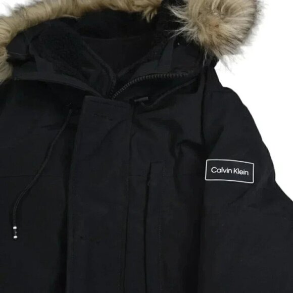 Calvin Klein Sorona Aura Parka Coat Winter Jacket Black Hood Faux Fur Size Small - Picture 10 of 12